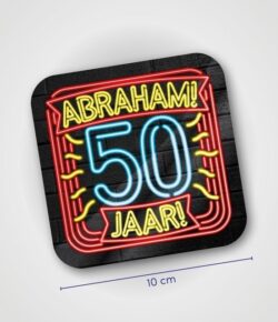 Onderzetters Abraham 50 jaar neon 6 stuks