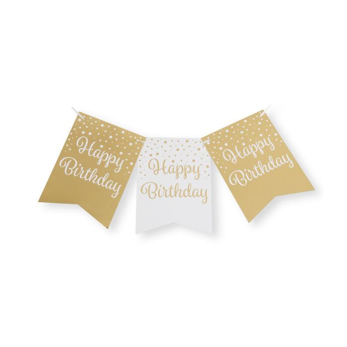 Vlaggenlijn gold/white Happy Birthday/ 6 meter