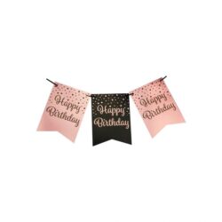 Vlaggenlijn rose/black Happy Birthday/ 6 meter