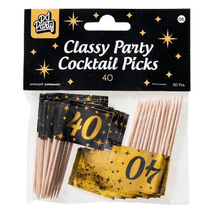 40 jaar Classy cocktailprikkers zwart/goud - Afbeelding 2