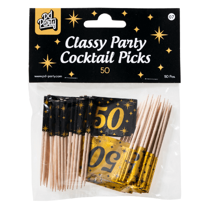 50 jaar Classy cocktailprikkers zwart/goud - Afbeelding 2