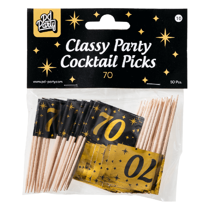 70 jaar Classy cocktailprikkers zwart/goud - Afbeelding 2