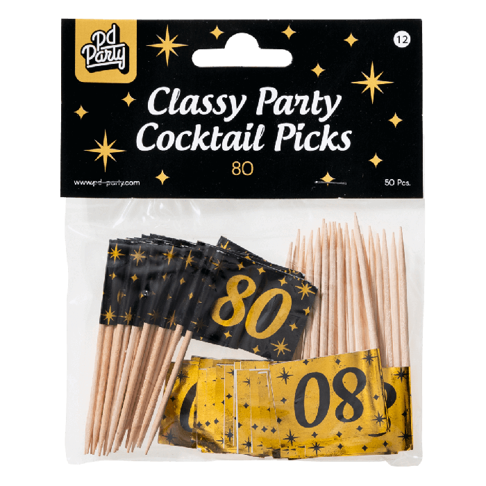 80 jaar Classy cocktailprikkers zwart/goud - Afbeelding 2
