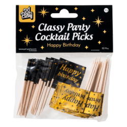 Happy Birthday Classy cocktailprikkers zwart/goud - Afbeelding 2