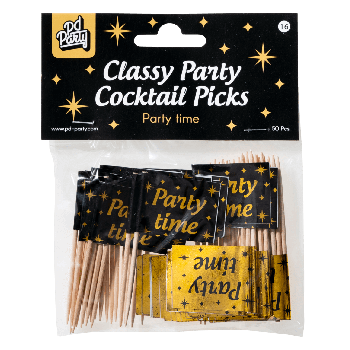 Party Time Classy cocktailprikkers zwart/goud - Afbeelding 2