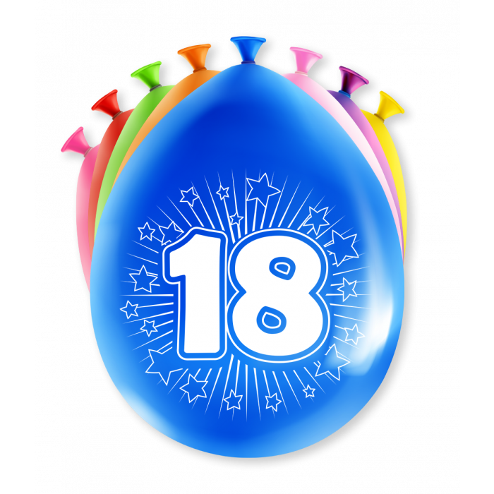 Ballonnen 12inch/30cm 18 jaar/ 8 st