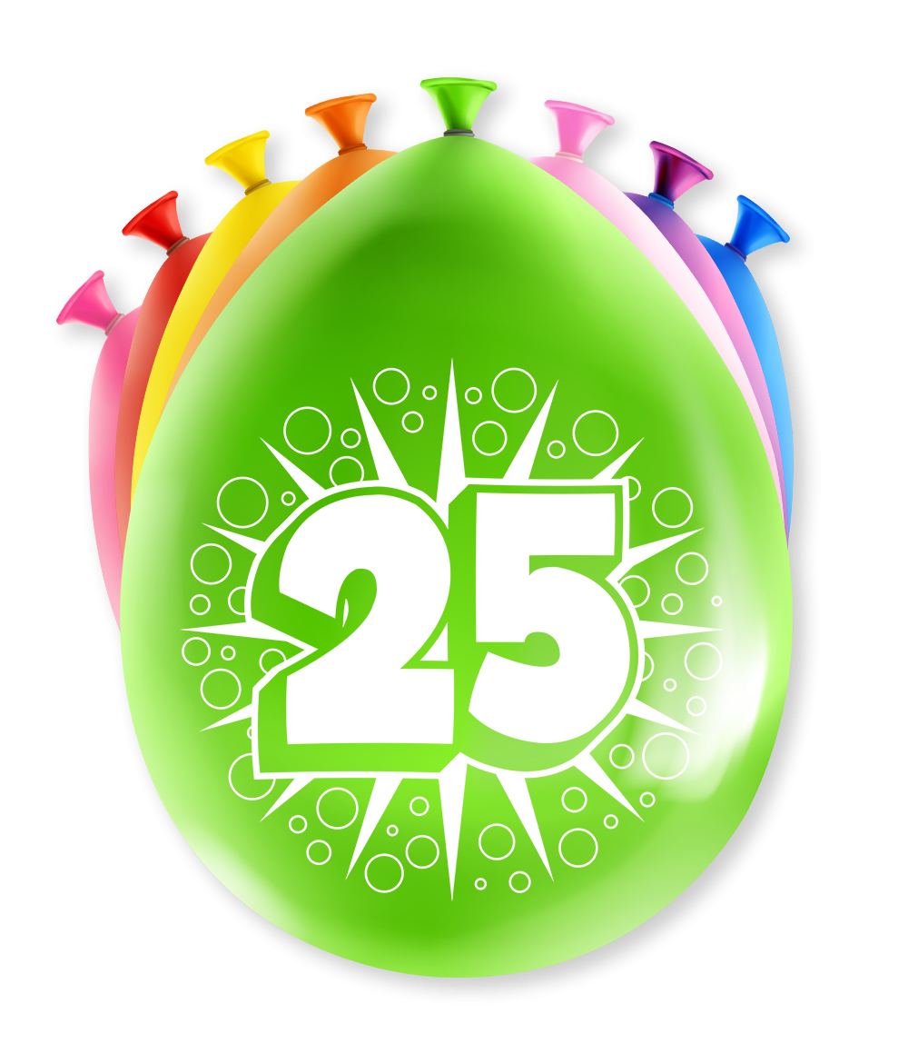 Ballonnen 12inch/30cm 25 jaar/ 8 st
