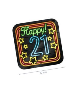 Onderzetters 21 jaar neon 6 stuks