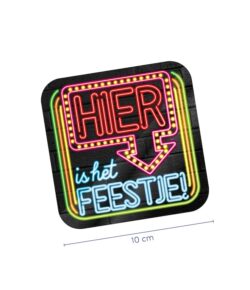 Onderzetters Hier is het Feestje Neon 6 stuks