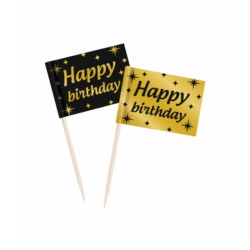 Happy Birthday Classy cocktailprikkers zwart/goud