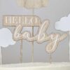 Wooden Hello Baby and Clouds Baby Shower Cake Topper Ginger Ray - Afbeelding 3